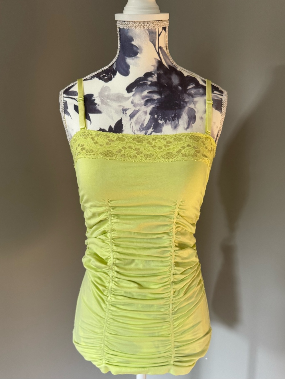 Y2K Chartreuse Urban Behavior Lace Trim Camisole With Ruched Detail